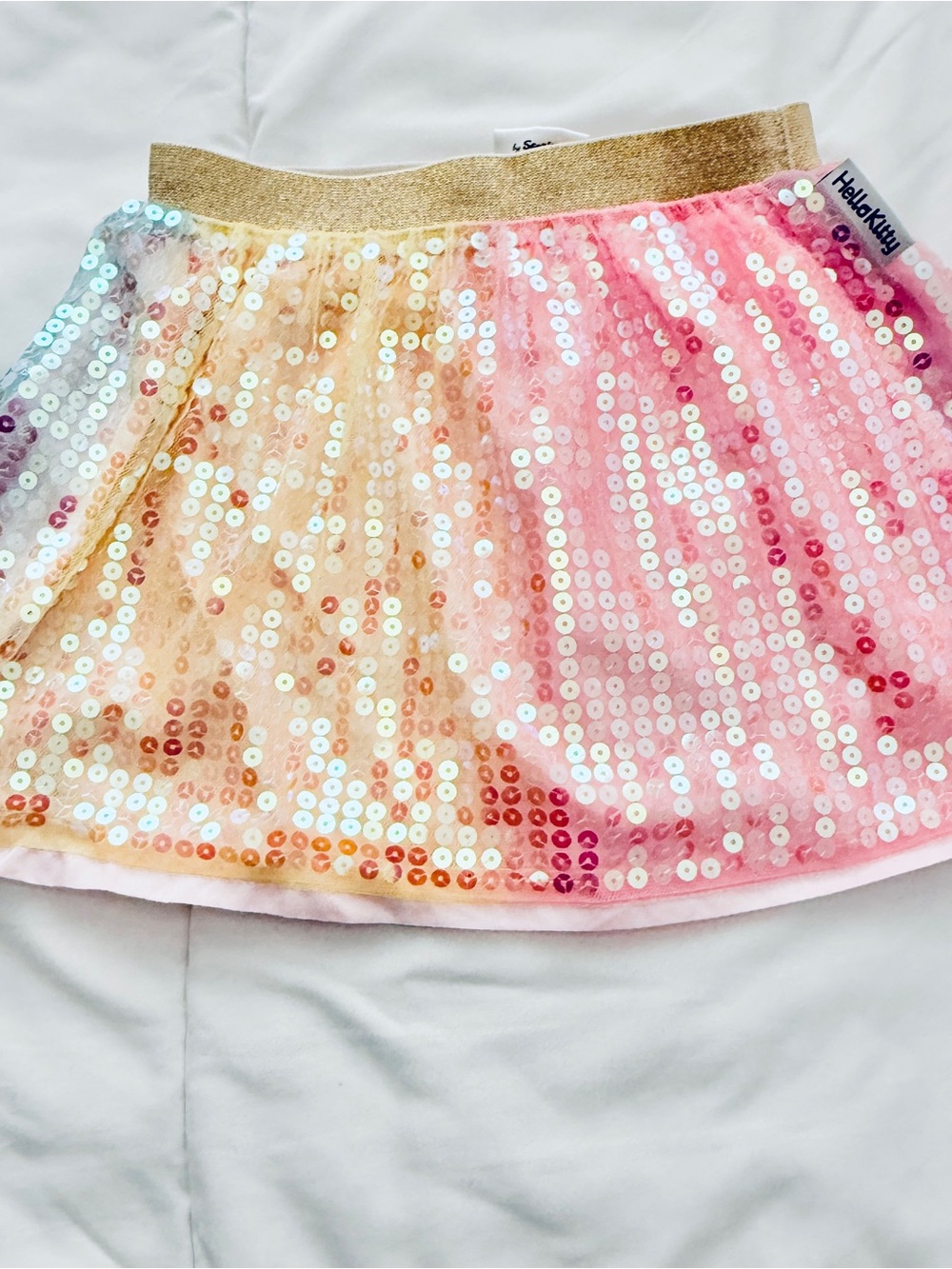 Hello Kitty Iridescent Pink & Gold Sequin Skater Skirt